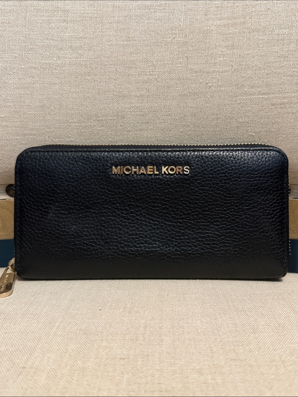 Michael Kors Black Pebbled Leather Zip-Around Wallet